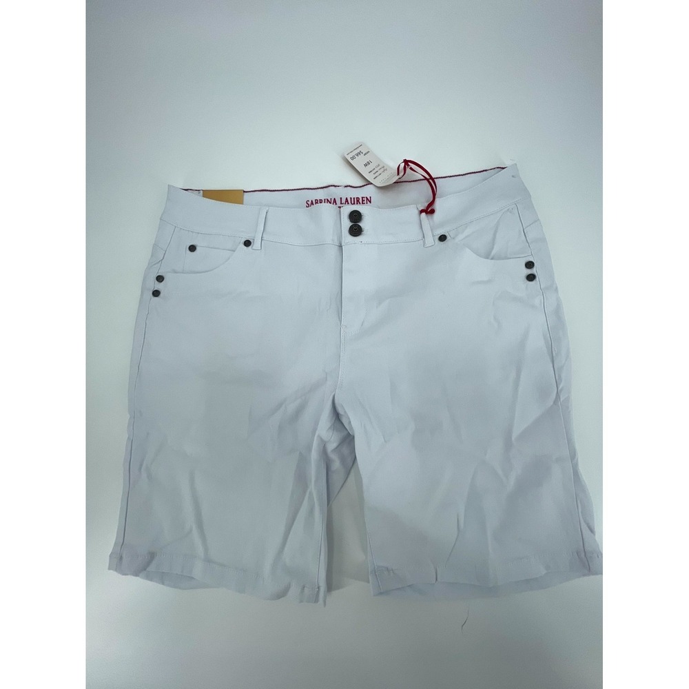 Sabrina Lauren Bermuda Shorts Womens 18W White Rayon‎ Stretch Zip Fly 5 Pockets